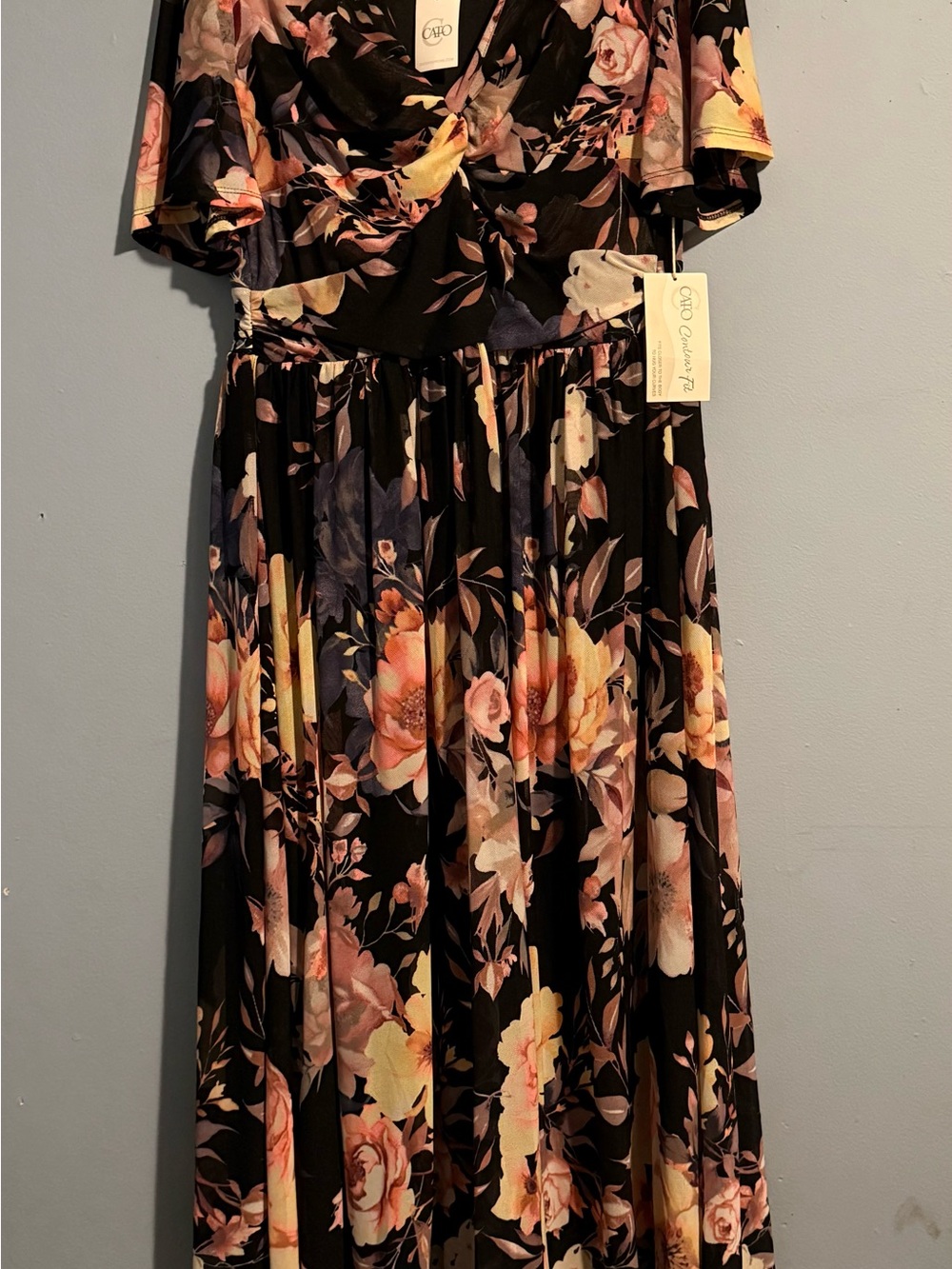 Cato Black Maxi Dress with Pink and Cream Floral Print
